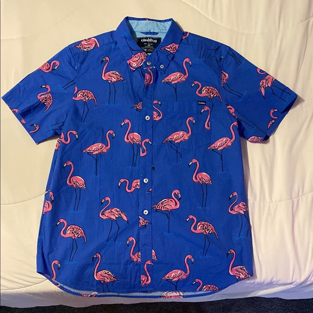 Chubbies Blue Pink Flamingo Casual Button Down Shirt